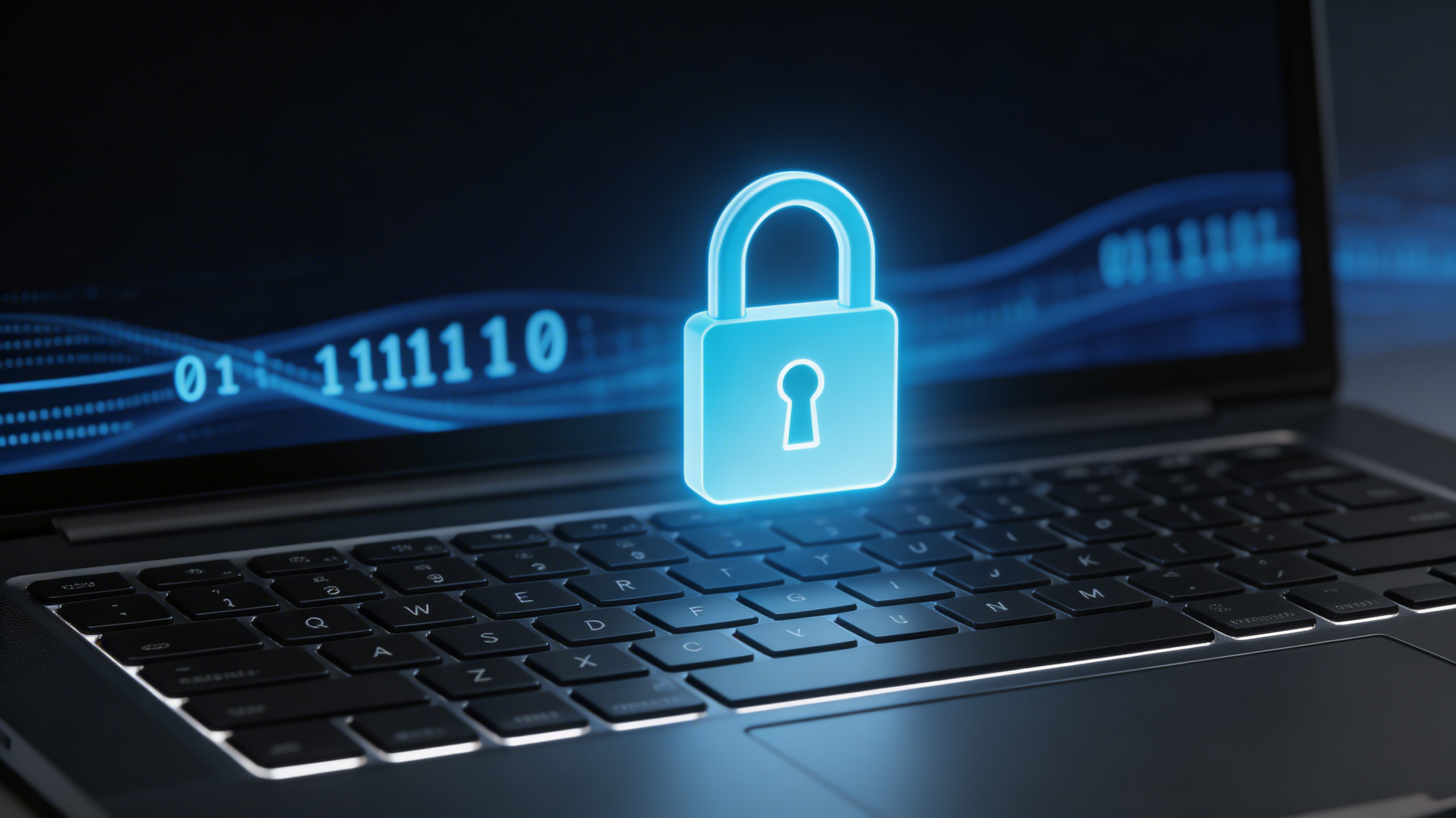 Protection cybersécurité professionnelle - cadenas holographique bleu - assurance cyber Decaux Assurances