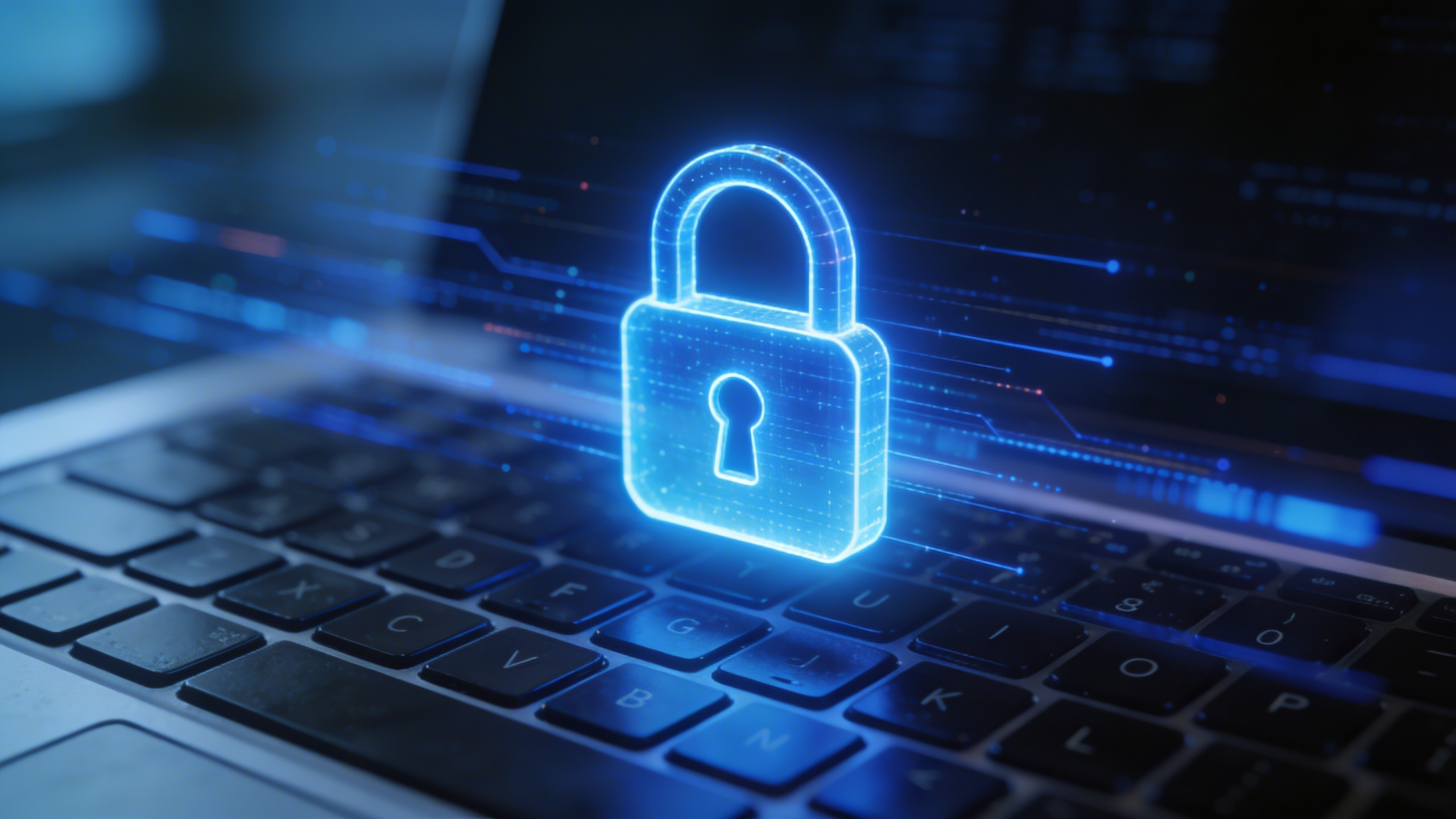 Cybersécurité entreprise - cadenas électronique avec circuit numérique - assurance protection cyber