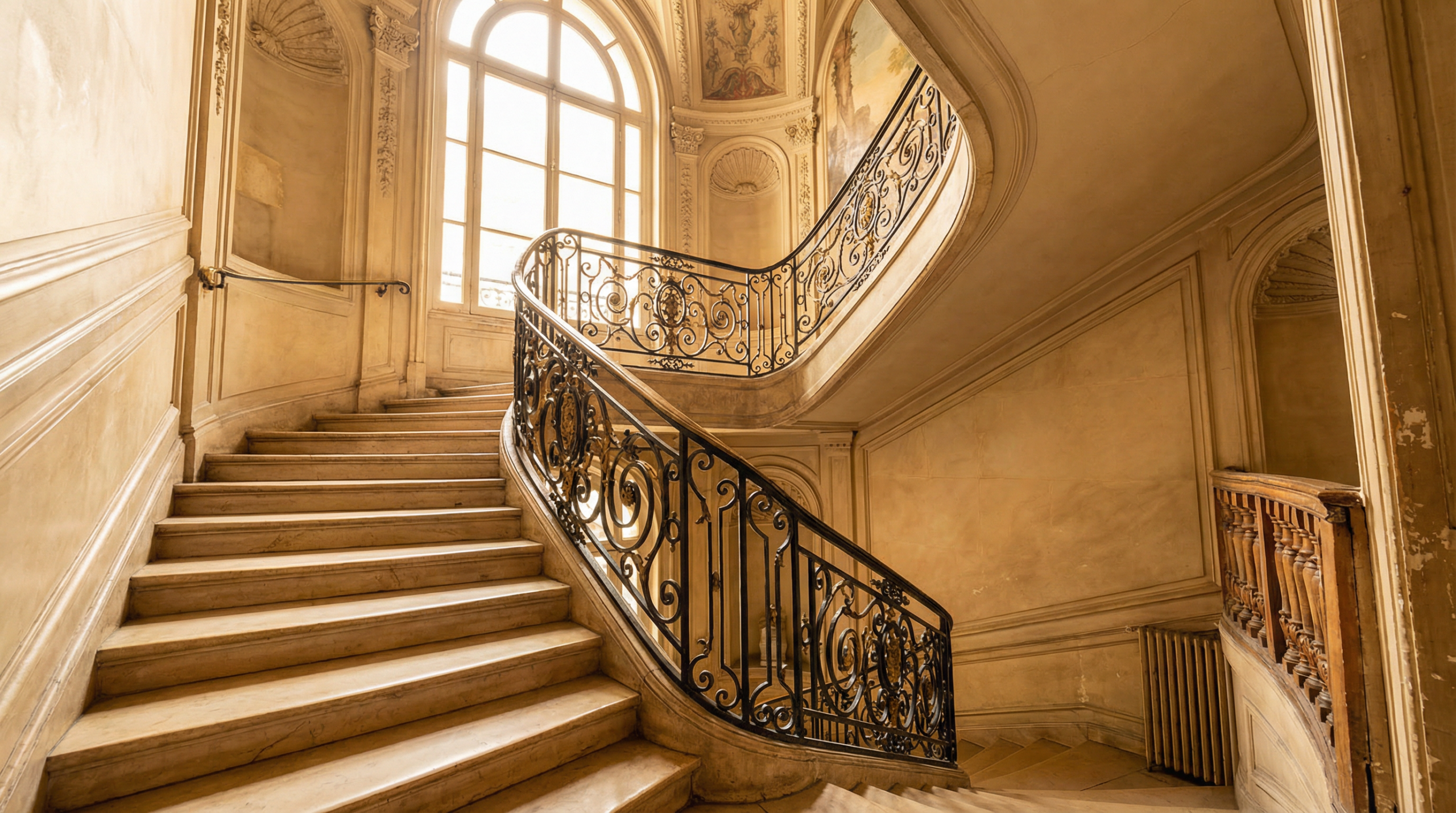 Escalier marbre immeuble parisien parties communes - Decaux Assurances