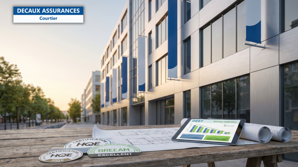 Balance romaine en laiton pèsant deux piles de contrats d'assurance sur bureau parisien avec stylo plume — illustration de la différence courtier indépendant vs assureur direct — Decaux Assurances Courtier en Assurance Neuilly-sur-Seine