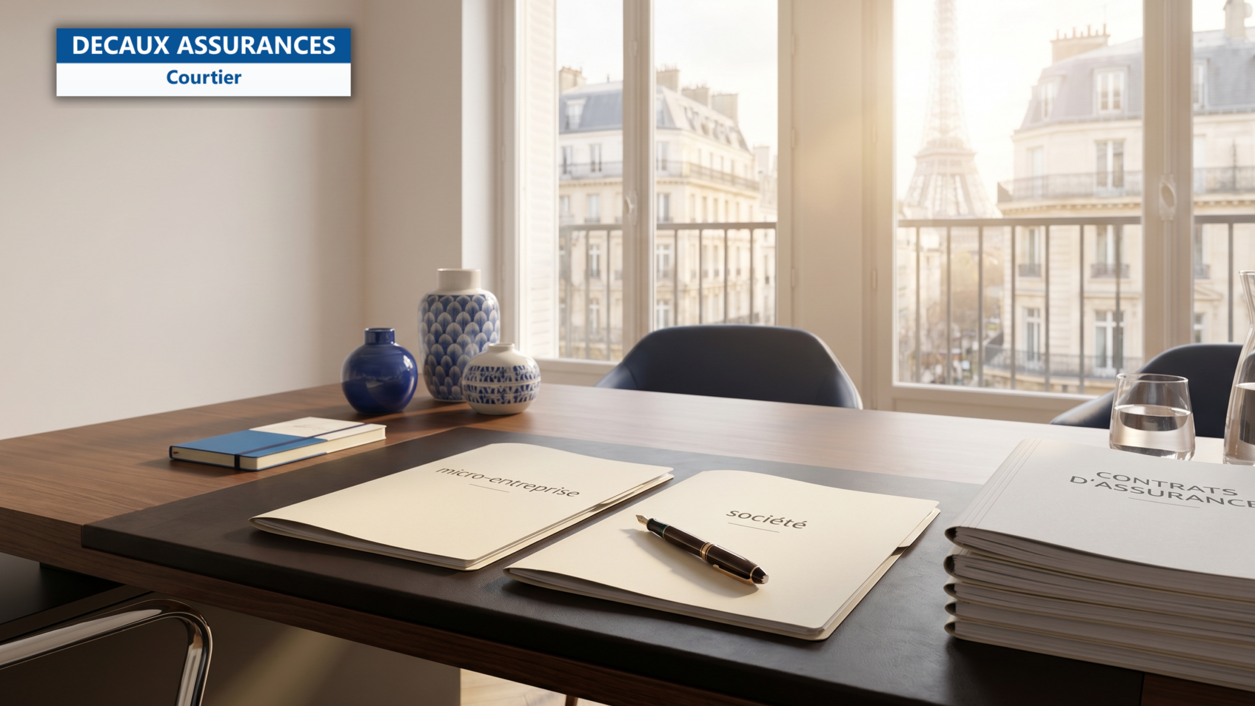 Notification d'arrêt de longue durée avec stéthoscope, contrats de prévoyance et fleur fanée symbolisant le burn-out sur bureau parisien — illustration du burn-out et arrêt longue durée couvert par la prévoyance TNS — Decaux Assurances Courtier en Assurance Neuilly-sur-Seine