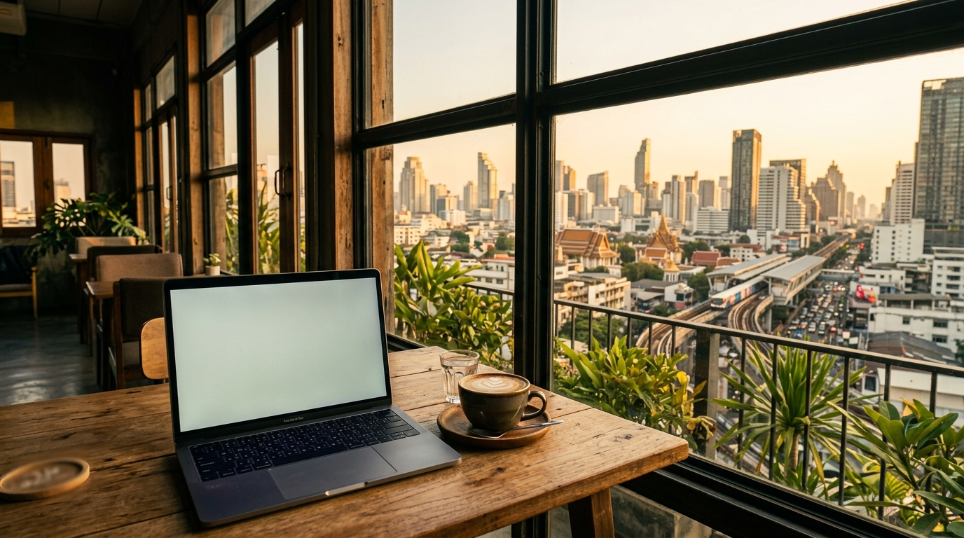 Digital nomad travaillant en mobilité depuis l'Asie
