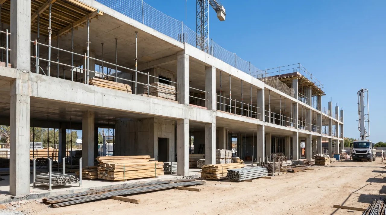 Structure béton d'un bâtiment en construction — lien entre dommages-ouvrage et garantie décennale