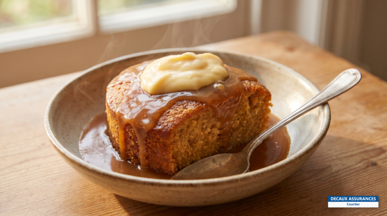 Malva pudding nappé de sauce caramel, dessert sud-africain