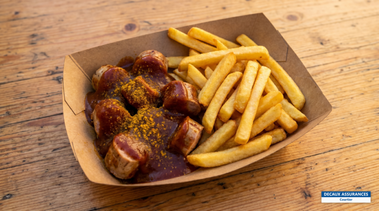 Currywurst saucisse au curry et frites, street food allemande