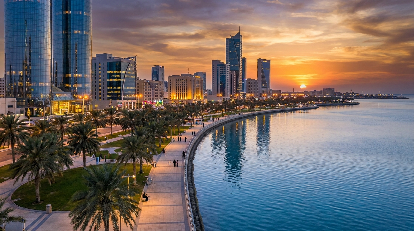 Front de mer d'Al Khobar dans la province orientale, Arabie saoudite, sur le golfe Persique