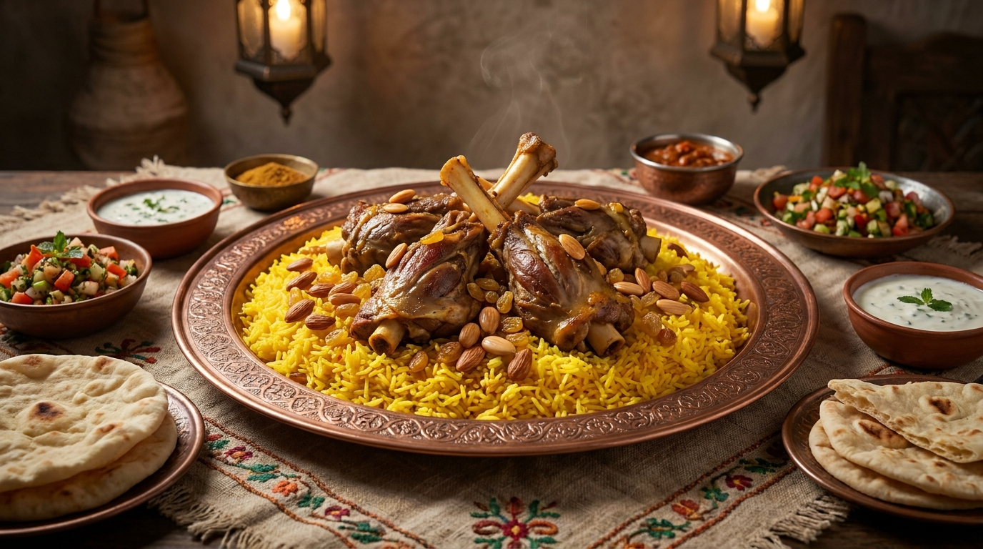 Kabsa, plat de riz épicé à l'agneau, plat national d'Arabie saoudite