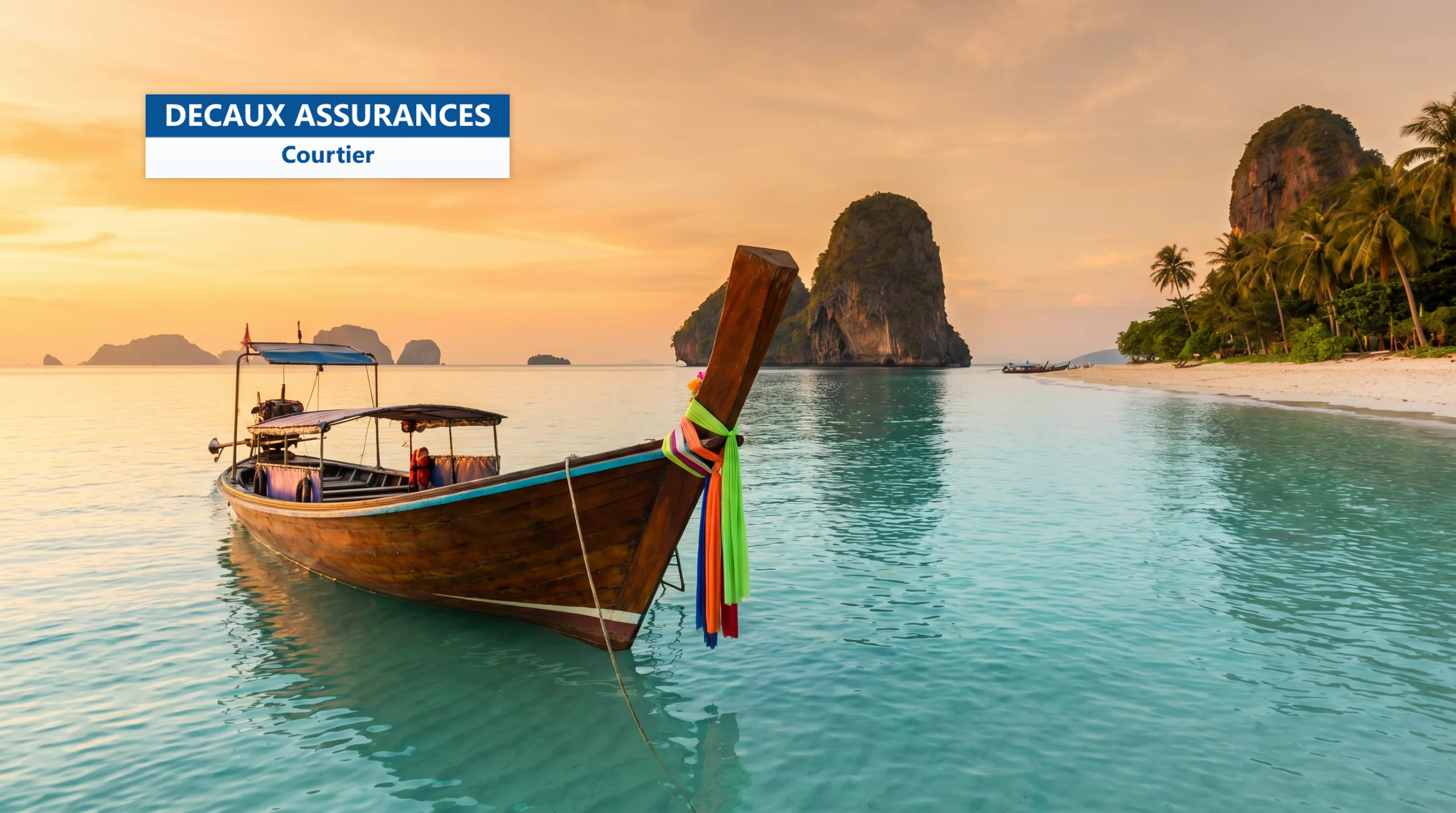 Bateau longtail sur une plage aux falaises calcaires à Phuket, Thaïlande