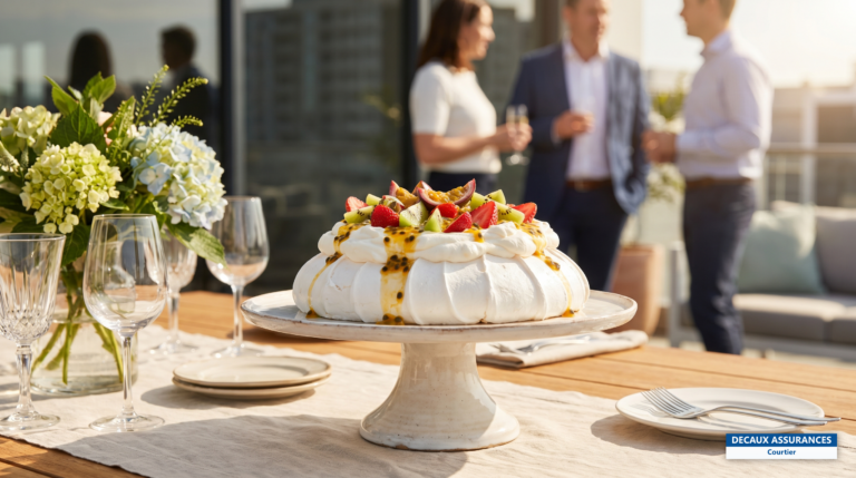Pavlova meringuée aux fruits de la passion et fraises, dessert australien
