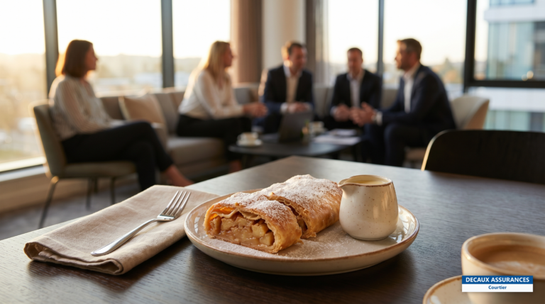 Apfelstrudel aux pommes saupoudré de sucre glace, dessert autrichien