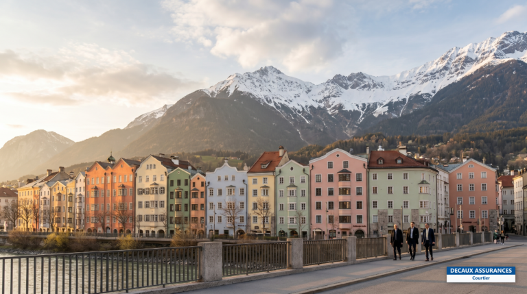 Innsbruck et ses maisons colorées au pied des Alpes enneigées, Tyrol, Autriche