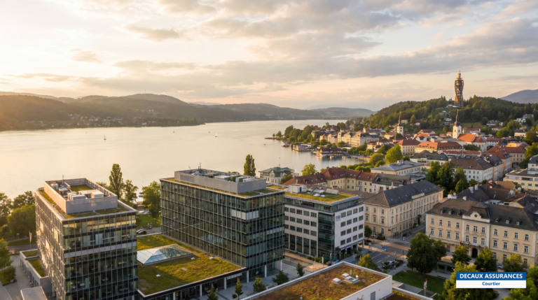 Lac de Wörthersee et ville de Klagenfurt, Carinthie, Autriche