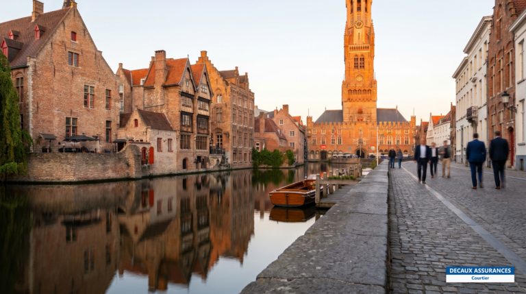 Canaux et beffroi médiéval de Bruges, Flandre, Belgique