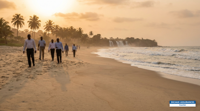 Plage atlantique de Kribi et chutes de la Lobé, Cameroun — sable et palmiers
