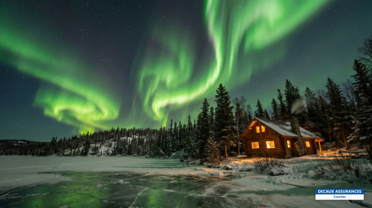 Aurores boréales vertes au-dessus de la forêt, Yukon, Canada