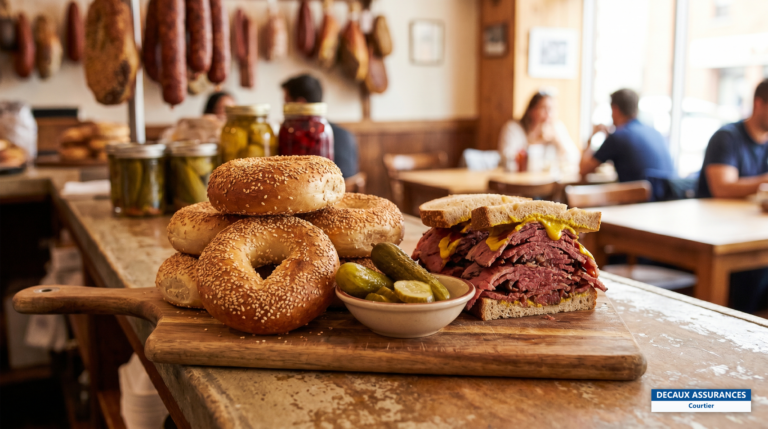 Bagels au sésame et sandwich de smoked meat, Montréal, Canada
