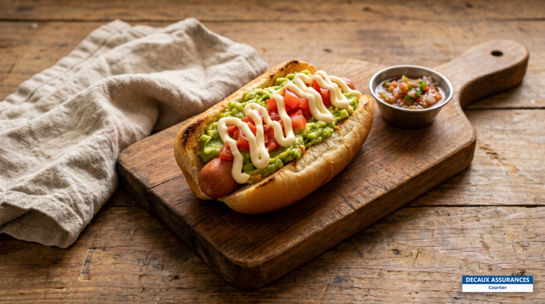 Completo italiano, hot-dog chilien garni d'avocat, tomate et mayonnaise