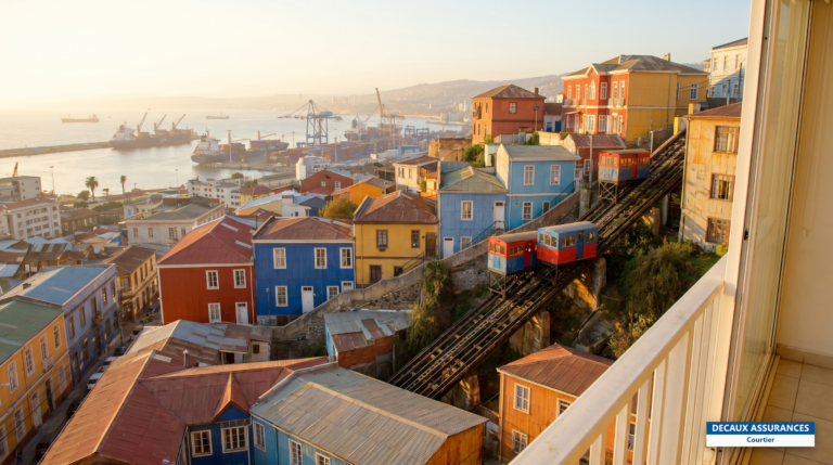 Funiculaires et maisons colorées sur les collines de Valparaíso, Chili