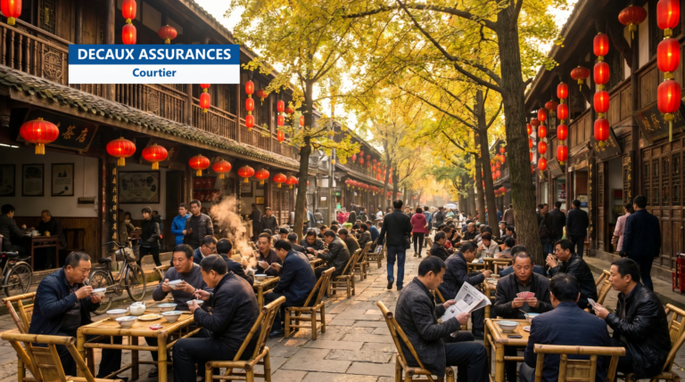 Rue animée et maisons de thé à Chengdu, Chine — porte du Sud-Ouest chinois