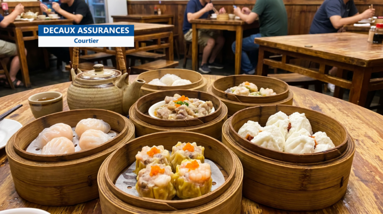 Dim sum cantonais servis en paniers vapeur en bambou, Canton, Chine