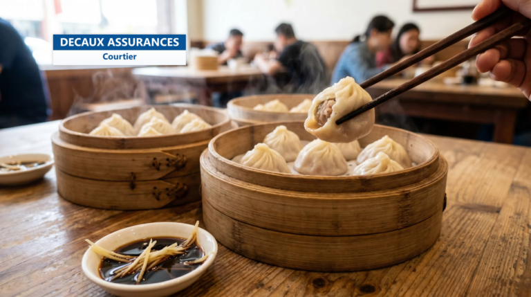 Xiaolongbao, raviolis-bouchons vapeur de Shanghai dans leur panier en bambou