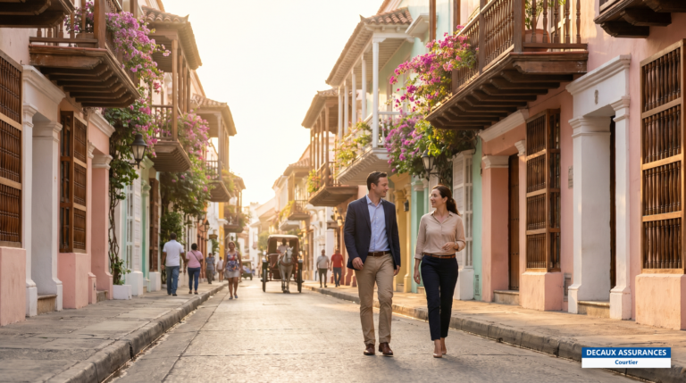 Rues colorées de la vieille ville fortifiée de Cartagène, Colombie, sur la côte caraïbe