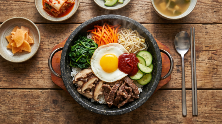 Bibimbap, bol de riz coréen aux légumes et au bœuf