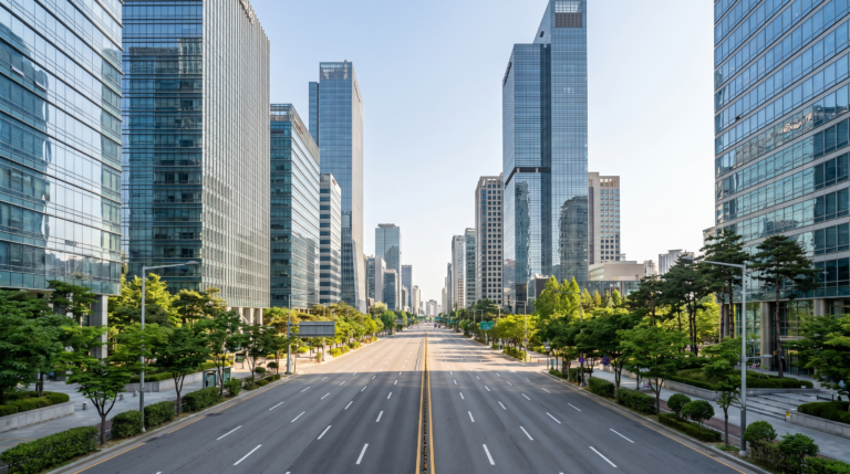 Avenue Teheran-ro et gratte-ciels de Gangnam à Séoul, Corée du Sud — quartier d'affaires