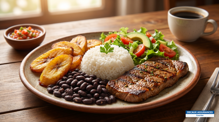Casado, assiette complète riz haricots viande et salade, Costa Rica