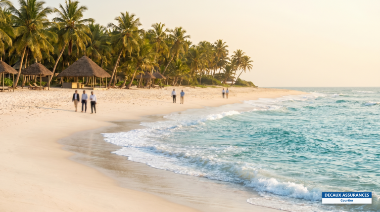 Plage bordée de palmiers à Assinie, Côte d'Ivoire — sable blanc et eaux turquoise