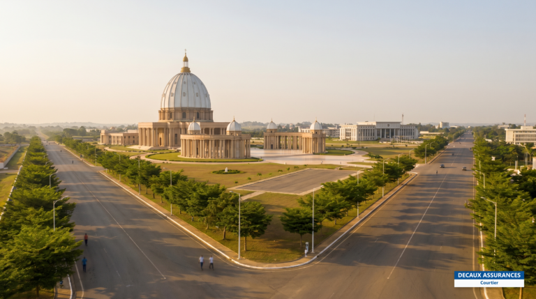 Basilique Notre-Dame-de-la-Paix et avenues de Yamoussoukro, capitale politique de la Côte d'Ivoire