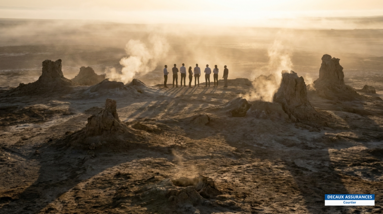 Cheminées de calcaire fumantes du lac Abbé au lever du soleil, Djibouti