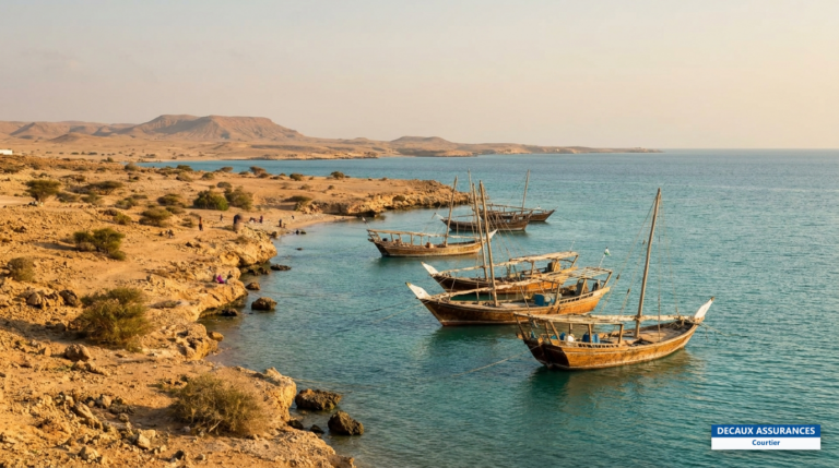 Côte et embarcations traditionnelles à Obock, nord de Djibouti