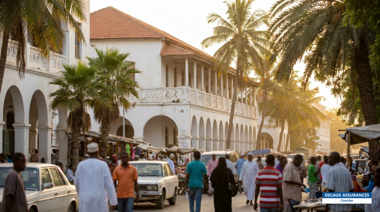 Arcades et architecture coloniale de la place Menelik à Djibouti-ville