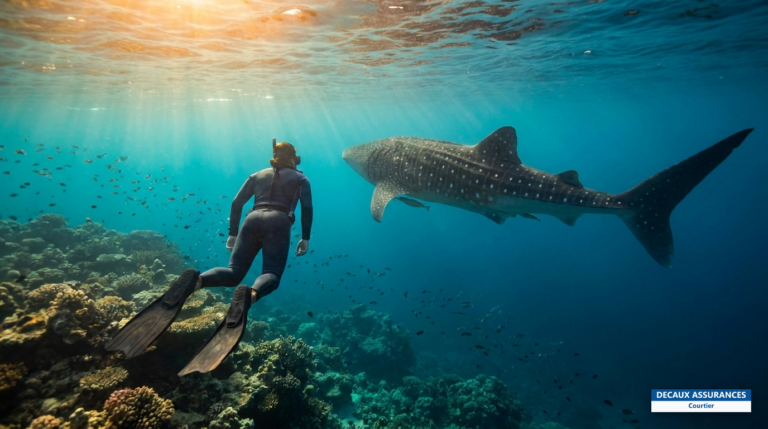 Plongeur et requin-baleine dans les eaux du golfe de Tadjourah, Djibouti