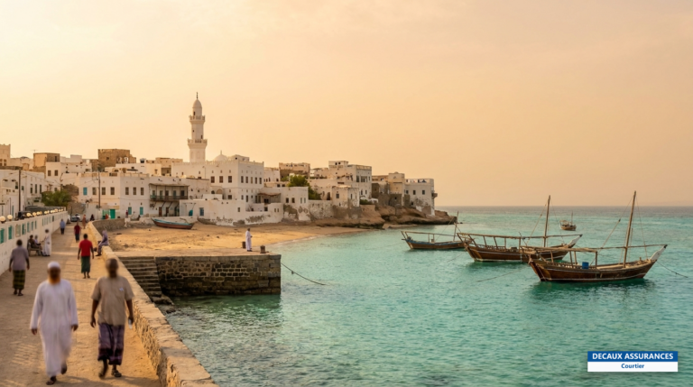 Maisons blanches et minaret de Tadjourah au bord du golfe, Djibouti