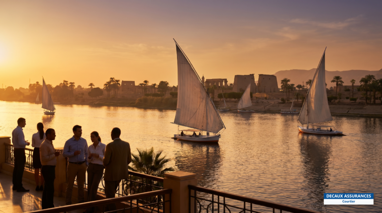 Felouques à voile sur le Nil au coucher du soleil, Égypte