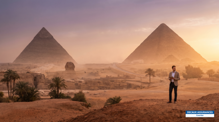 Pyramides de Gizeh et Sphinx au coucher du soleil, Égypte