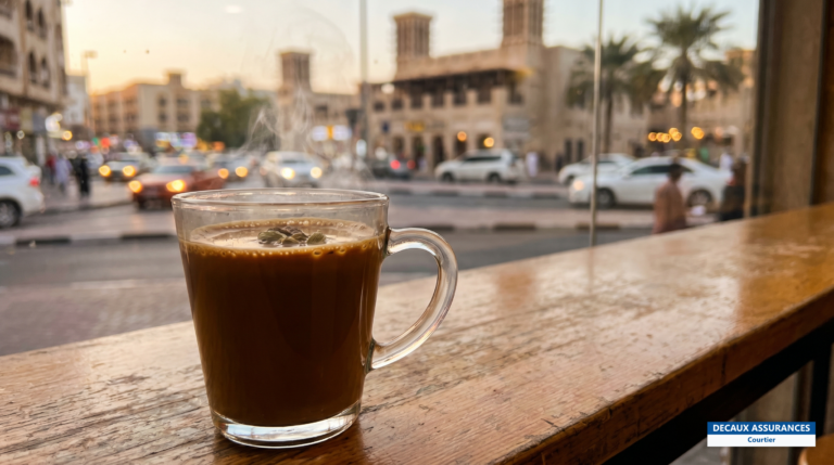 Karak chai, thé au lait épicé servi dans un verre, Émirats arabes unis