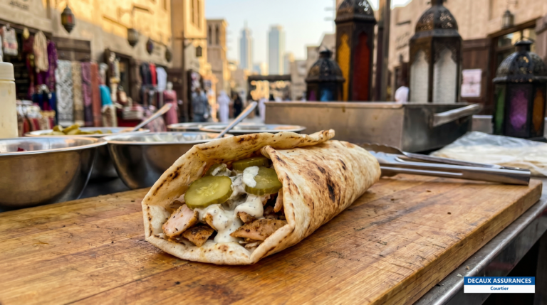 Shawarma roulé servi dans une échoppe, Émirats arabes unis