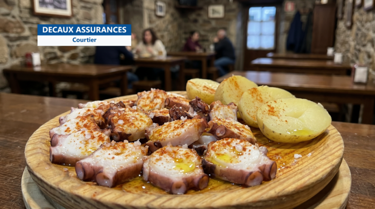 Pulpo a la gallega sur sa planche de bois, Galice, Espagne