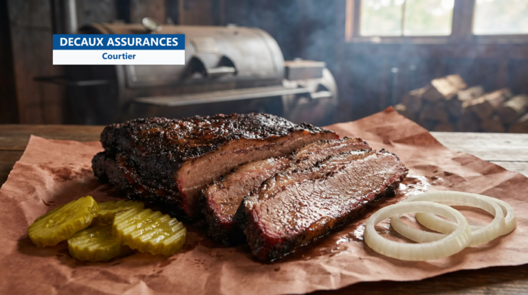 Brisket de bœuf fumé tranché sur papier de boucher, barbecue texan