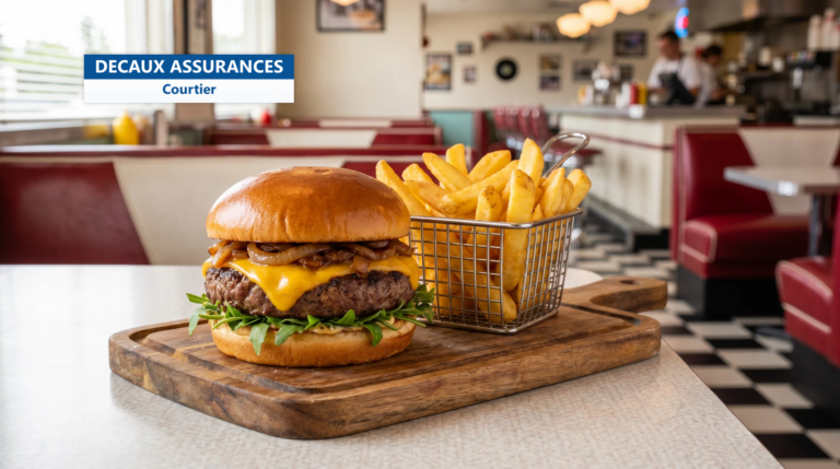 Cheeseburger gourmet au cheddar fondu avec frites, style diner américain