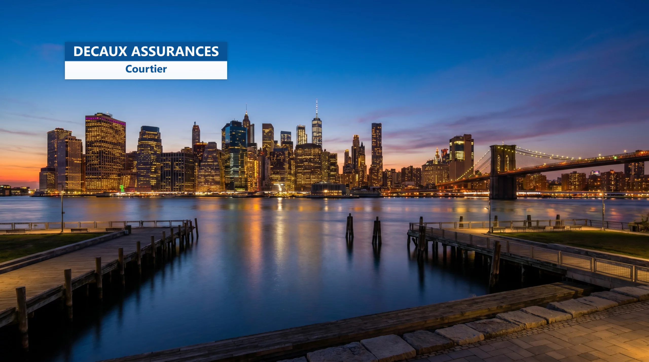 Skyline de Manhattan au crépuscule vue de Brooklyn Bridge Park, New York