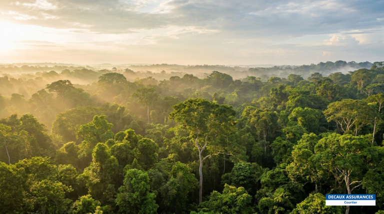 Forêt équatoriale du Gabon vue d'en haut — le pays est couvert à près de 88 % de forêt