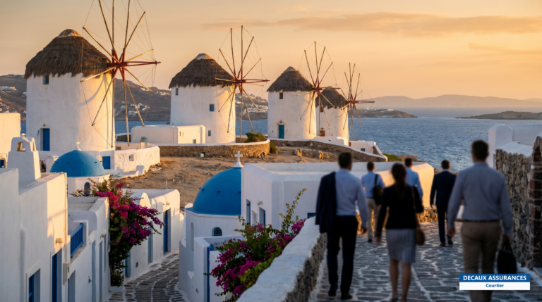 Moulins à vent et ruelles blanches de Mykonos, Cyclades, Grèce