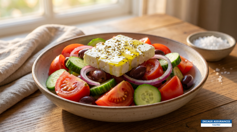 Salade grecque (horiátiki) avec feta, tomates, concombre et olives