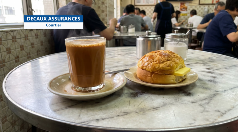 Milk tea hongkongais et pineapple bun beurré dans un cha chaan teng