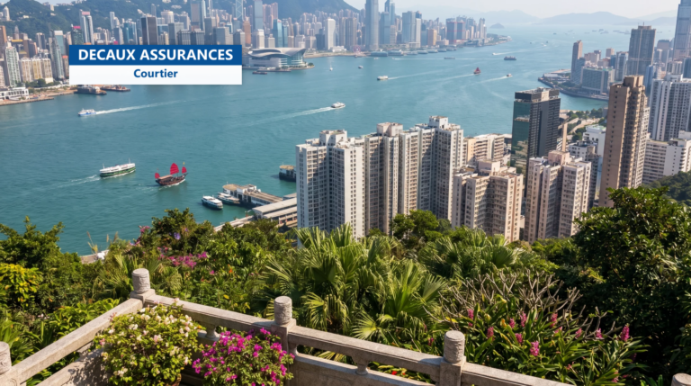 Vue sur Victoria Harbour et la skyline de Hong Kong depuis Victoria Peak