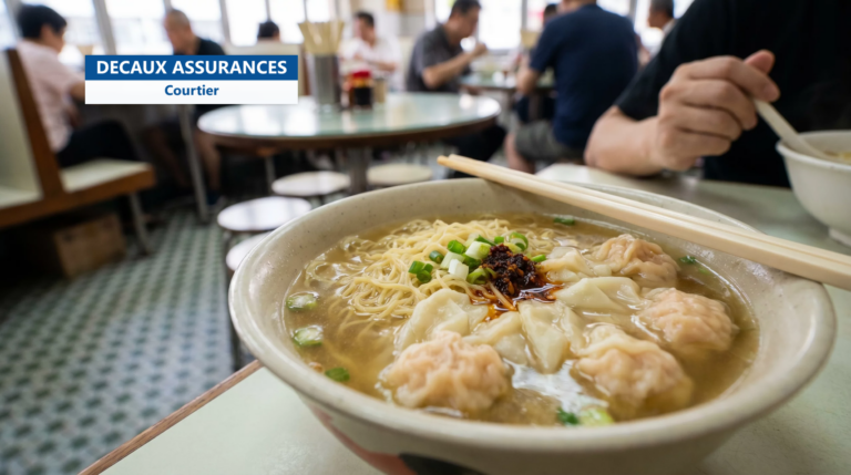 Bol de nouilles wonton au bouillon avec raviolis aux crevettes, Hong Kong